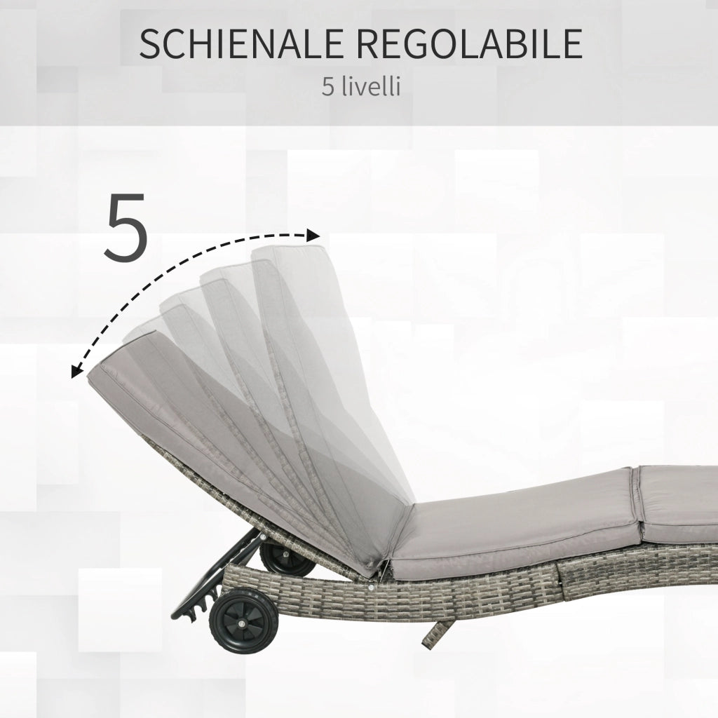 Sdraio da Giardino in Polyrattan ¨C Zephmum ¨C Grigio, 207x70x70 cm