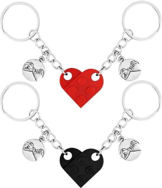 Due Hanger da Chiave con Blocchi da Costruzione - 2 Pezzi - Forma a Cuore - Materiale in Plastica Durissima - Adatto per Feste di Compleanno - San Valentino - Hanger da Chiave