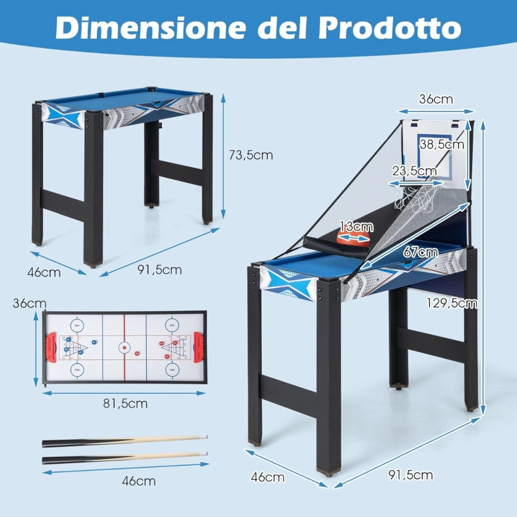 Tavolo da gioco 6-in-1 con basket e biliardo, Salvaspazio set multi-gioco per ping pong hockey e pi¨´ per bambini