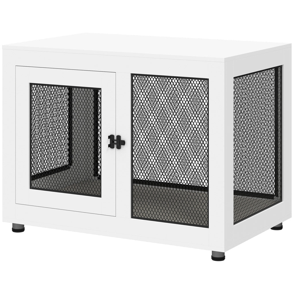 Gabbia per Cani Rialzata con Cuscino Rimovibile ¨C Xylo ¨C Acciaio Nero e Bianco 94x60x71,5 cm