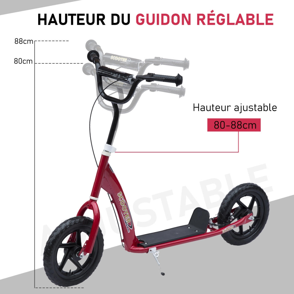 Trottinette per bambini con freno e b¨¦quille ¨C zephmum ¨C Rosso, Acero, Regolabile