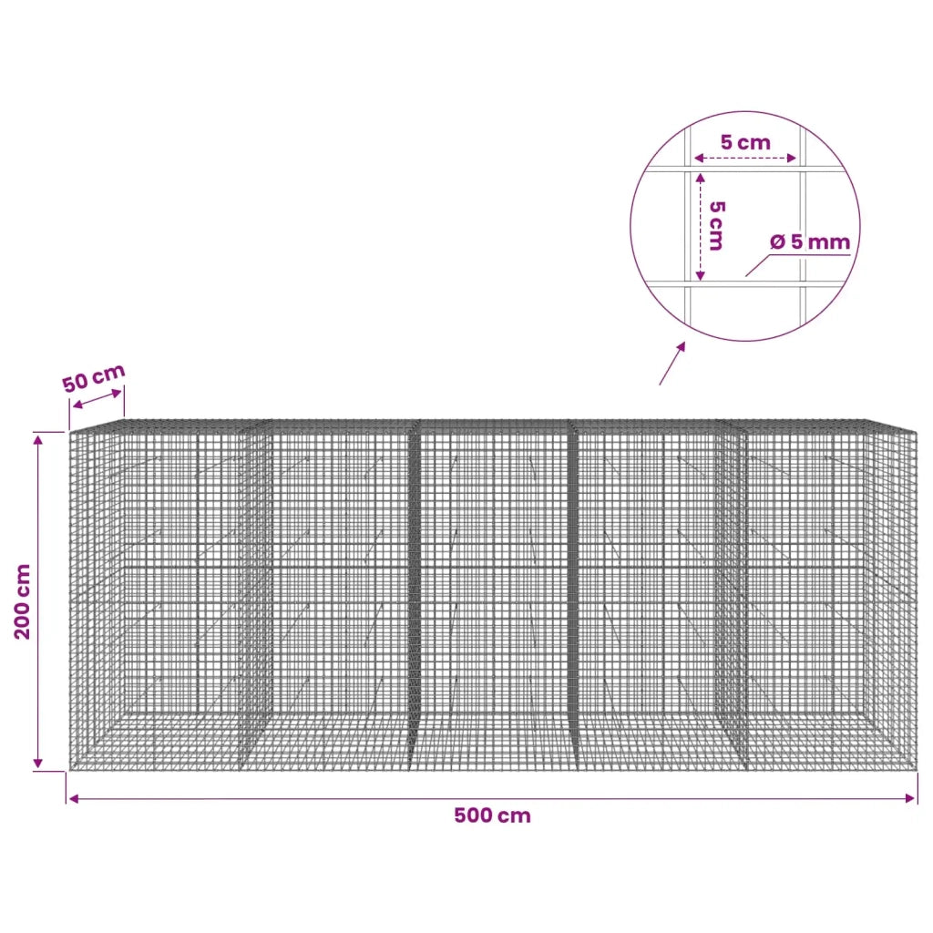 Gabione con filo da 5 mm e rete da 5x5 cm 500x50x200 cm 3464308