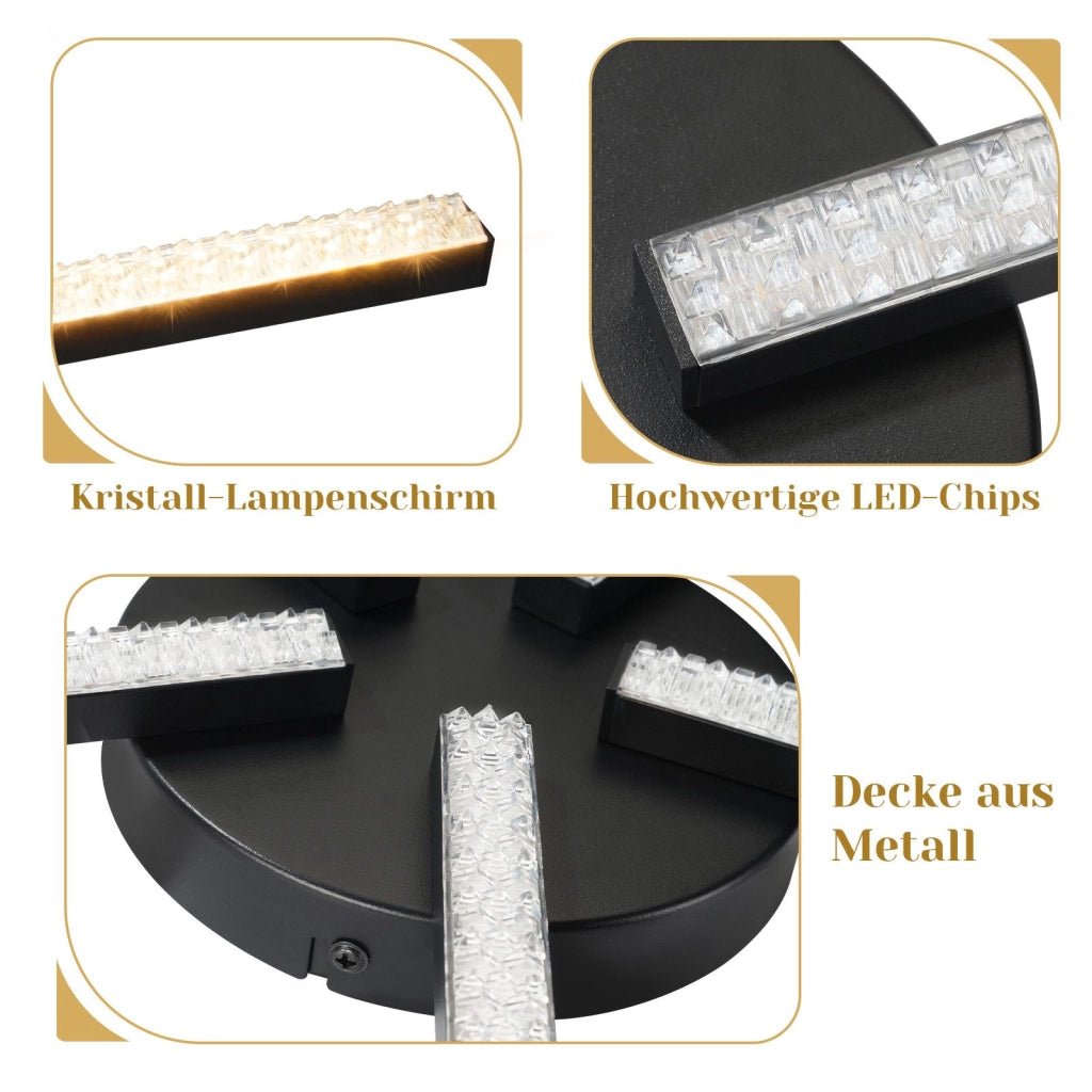 ZMH Lampada da soffitto plafoniera LED nera 24W 3000K moderna metallo cristallo per soggiorno corridoio cucina