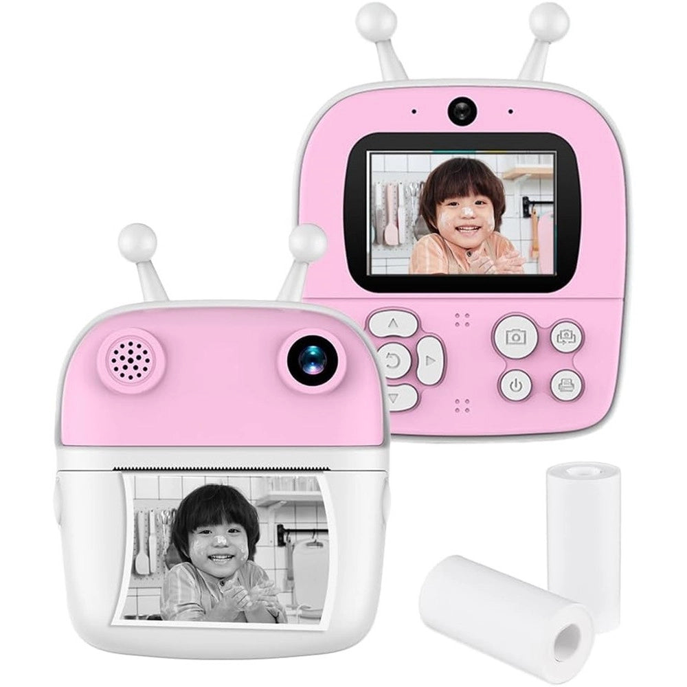 Trade Shop - Fotocamera A Stampa Istantanea Per Bambini Digitale 1080p Doppio Obiettivo Con Carta -