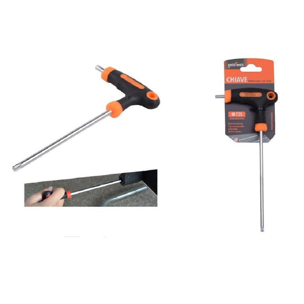 Trade Shop - Chiave Brugola T Trapezoidale Punta Stella T25x100mm Impugnatura Ergonomica 91805 -