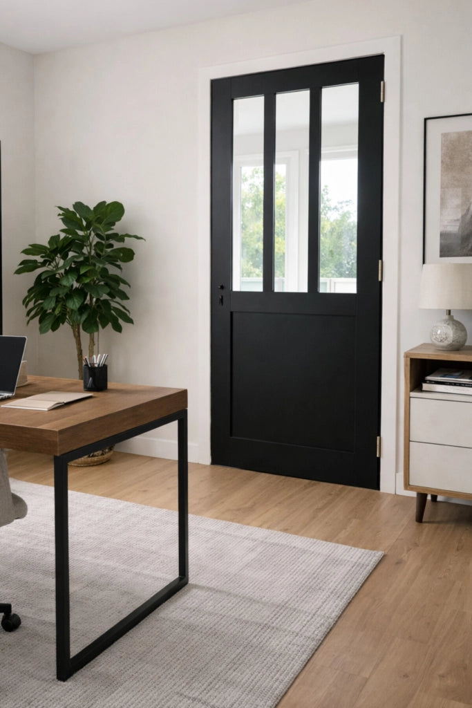 Blocco porta officina rivestito di nero Larghezza 83 Larghezza Spingitore sinistro