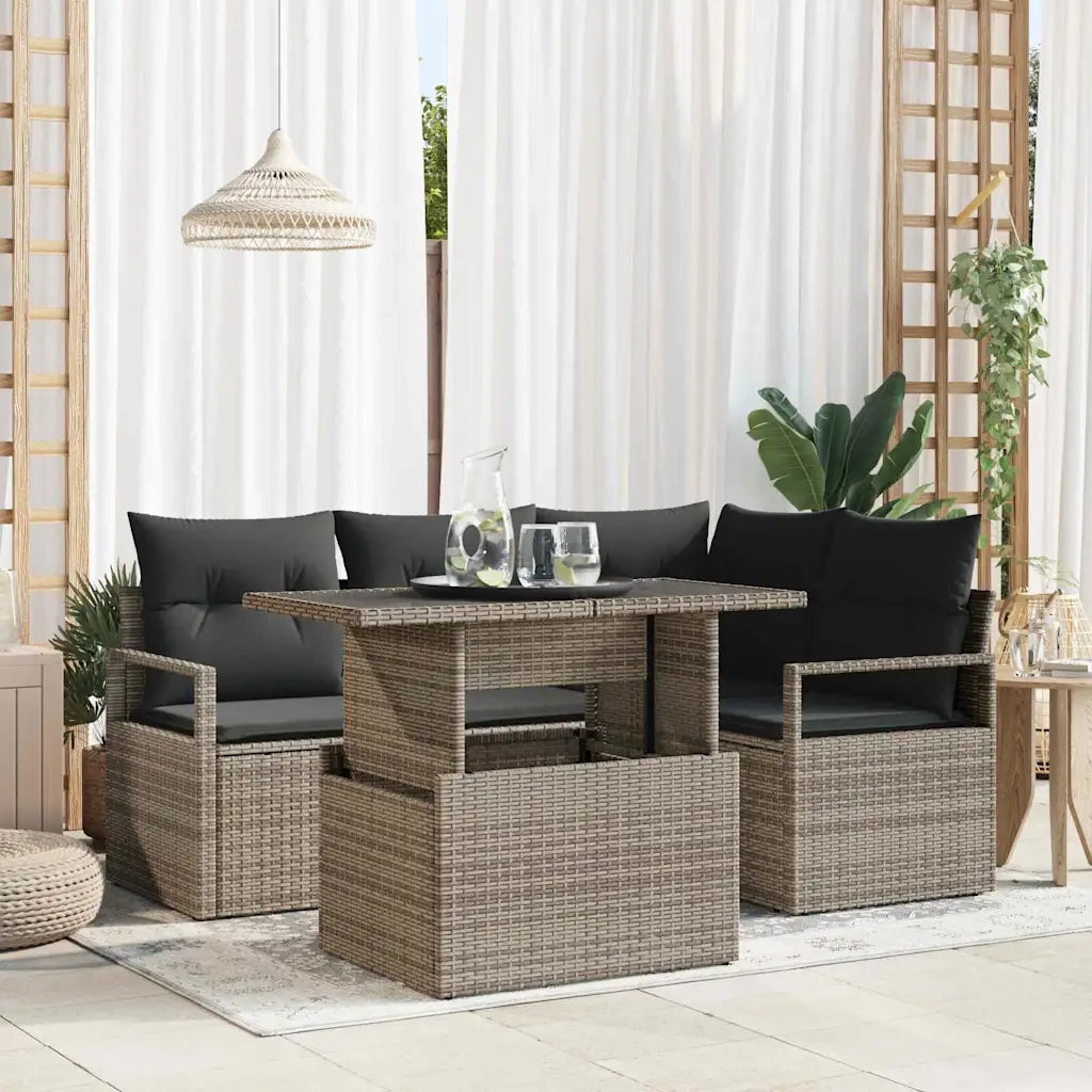Set Divano da Giardino con cuscino 5 pcs Grigio Poly Rattan 3357552