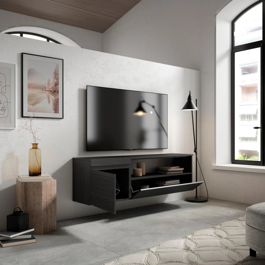 Mobile TV Soggiorno, 150x35x45cm, Per TV fino a 65", da appendere, Nero RF2483