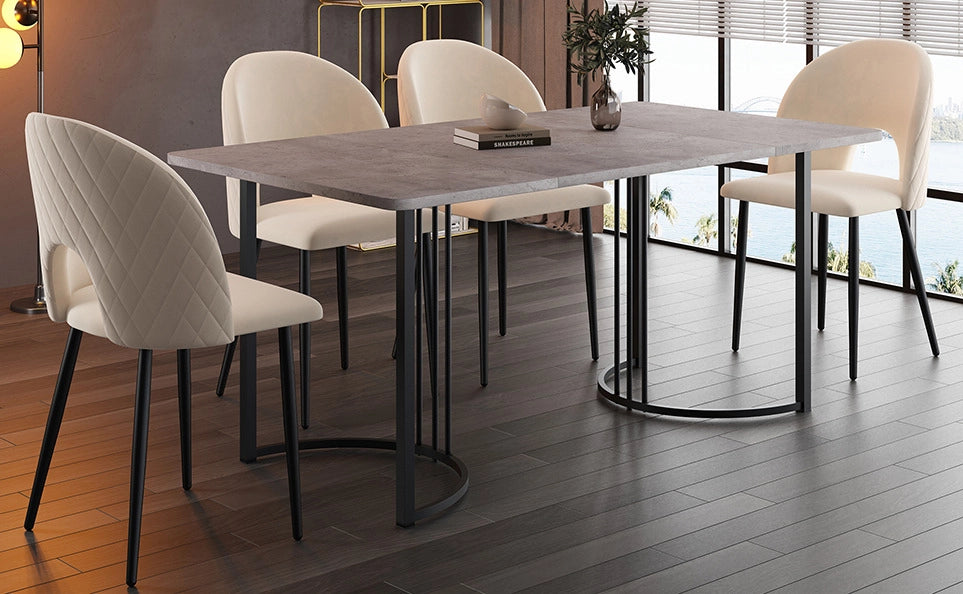 Set da pranzo 140x80x75 cm con tavolo effetto marmo; sedie in velluto; beige
