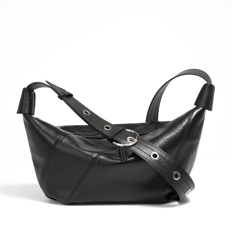 Borsa a conchiglia da donna in vera pelle nera