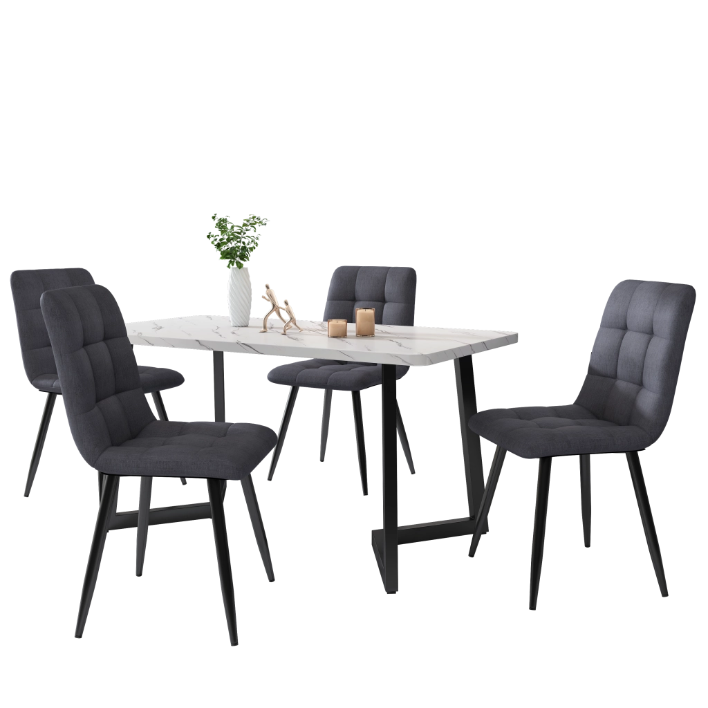 Tavolo da pranzo con 4 sedie, rettangolare, in MDF, grigio, per cucina e sala da pranzo, set moderno compatto