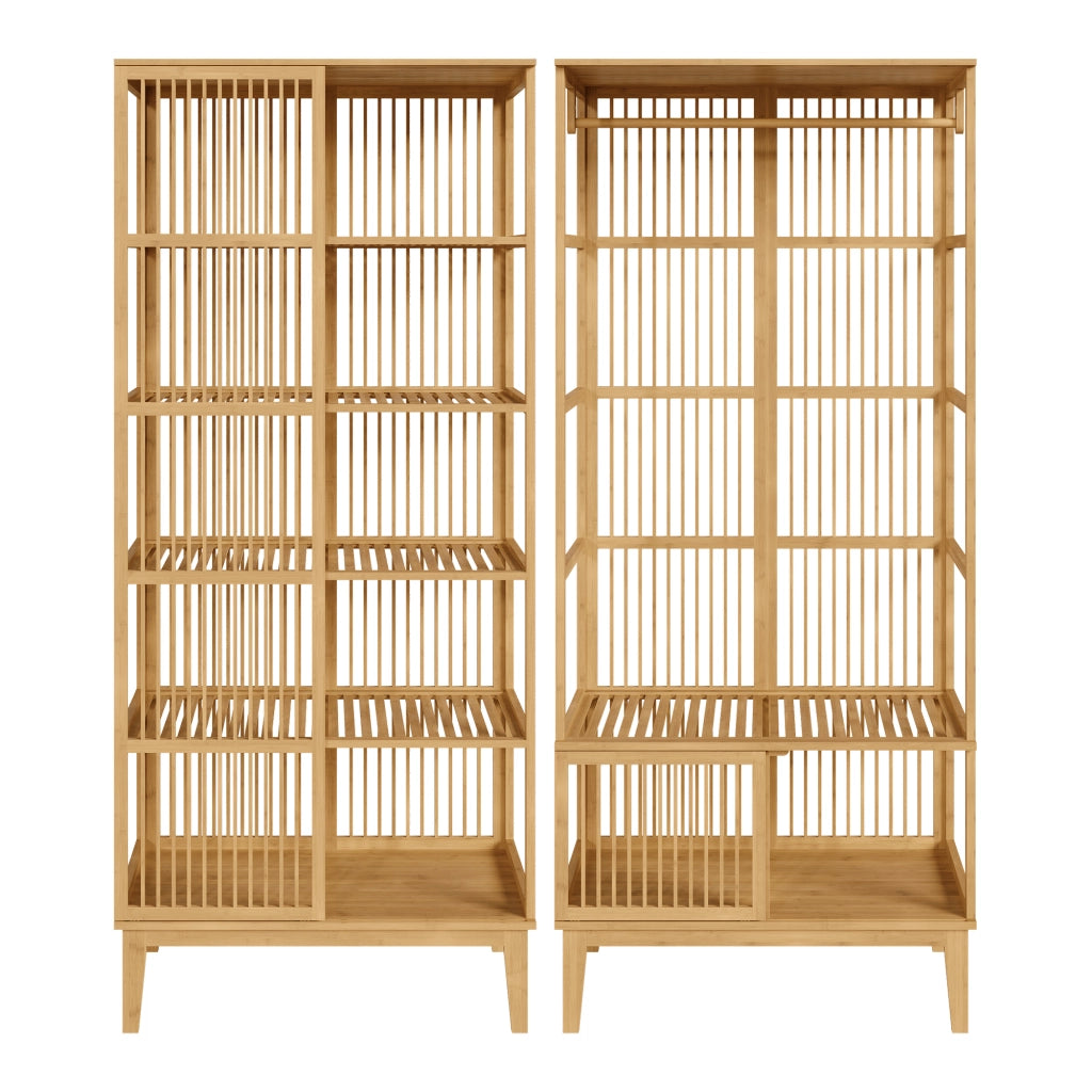 Set Organizzatore Guardaroba in Bambù 1 Armadio Aperto e 1 Scaffale [en.casa]