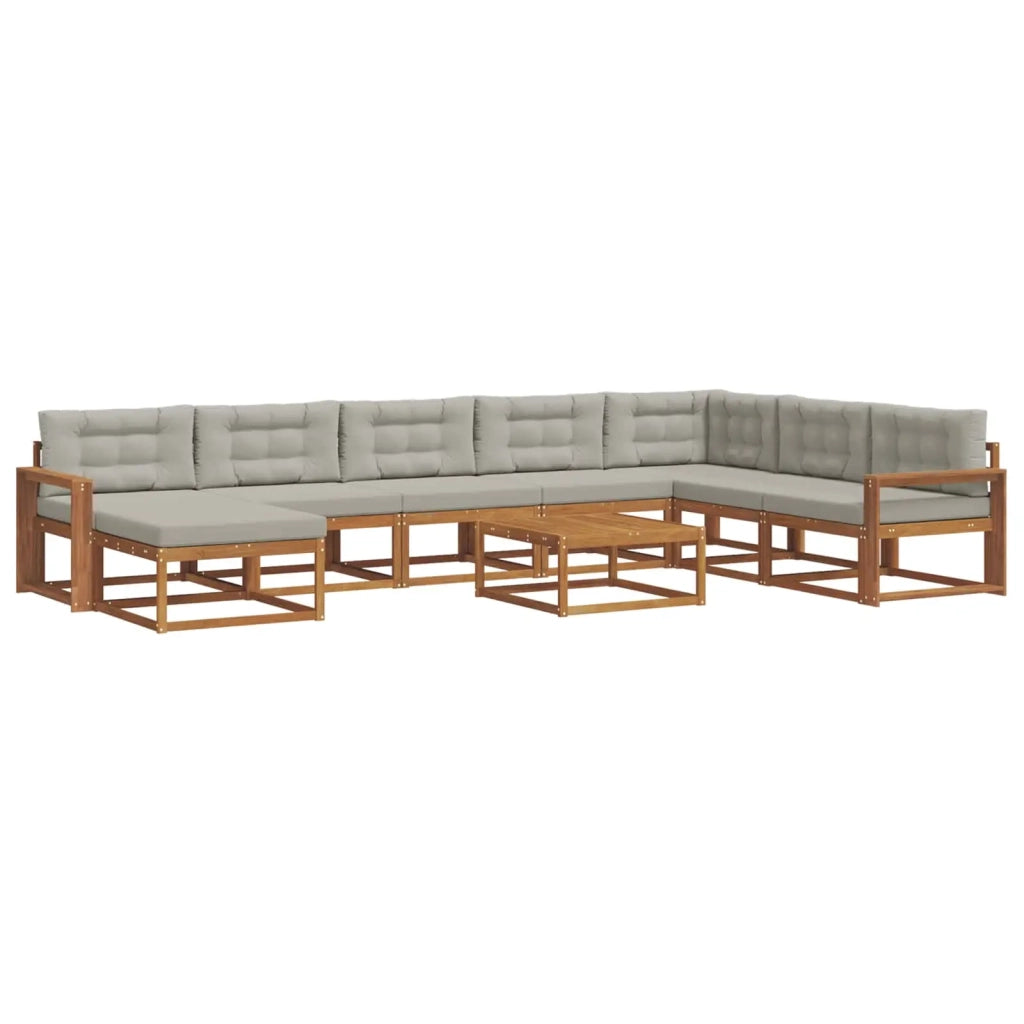 Set di divani da esterno 9 pcs Grigio Naturale e Chiaro