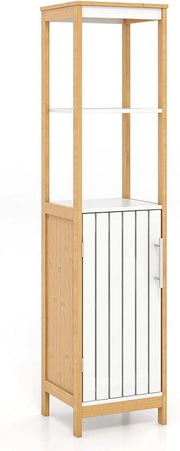 Armadio per bagno compatto, armadio per bagno alto 30 cm di larghezza con porta a lamelle e pannello regolabile, armadio per bagno in bambù per bagno, soggiorno