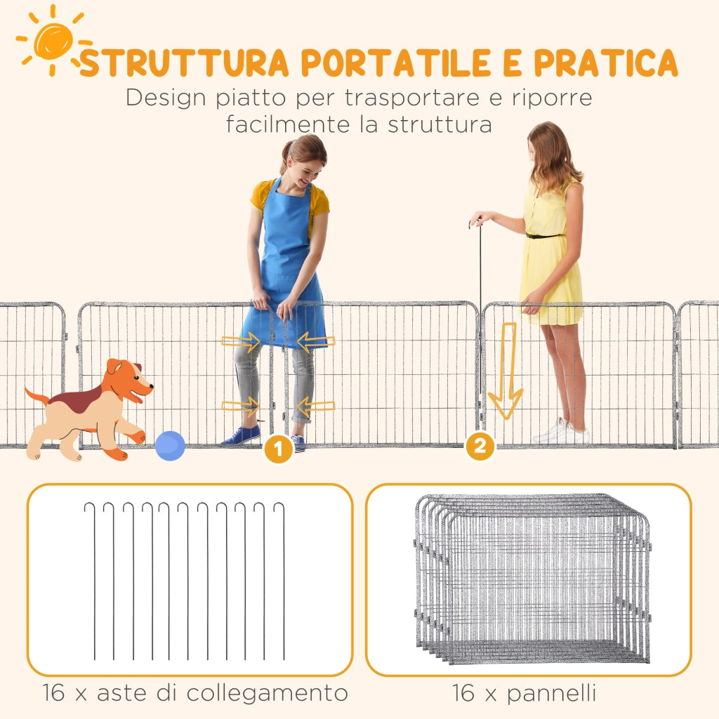 Recinto per Cani ¨C zephmum ¨C 16 Pannelli Modulabili, 2 Ingressi, 80x1.5x60cm