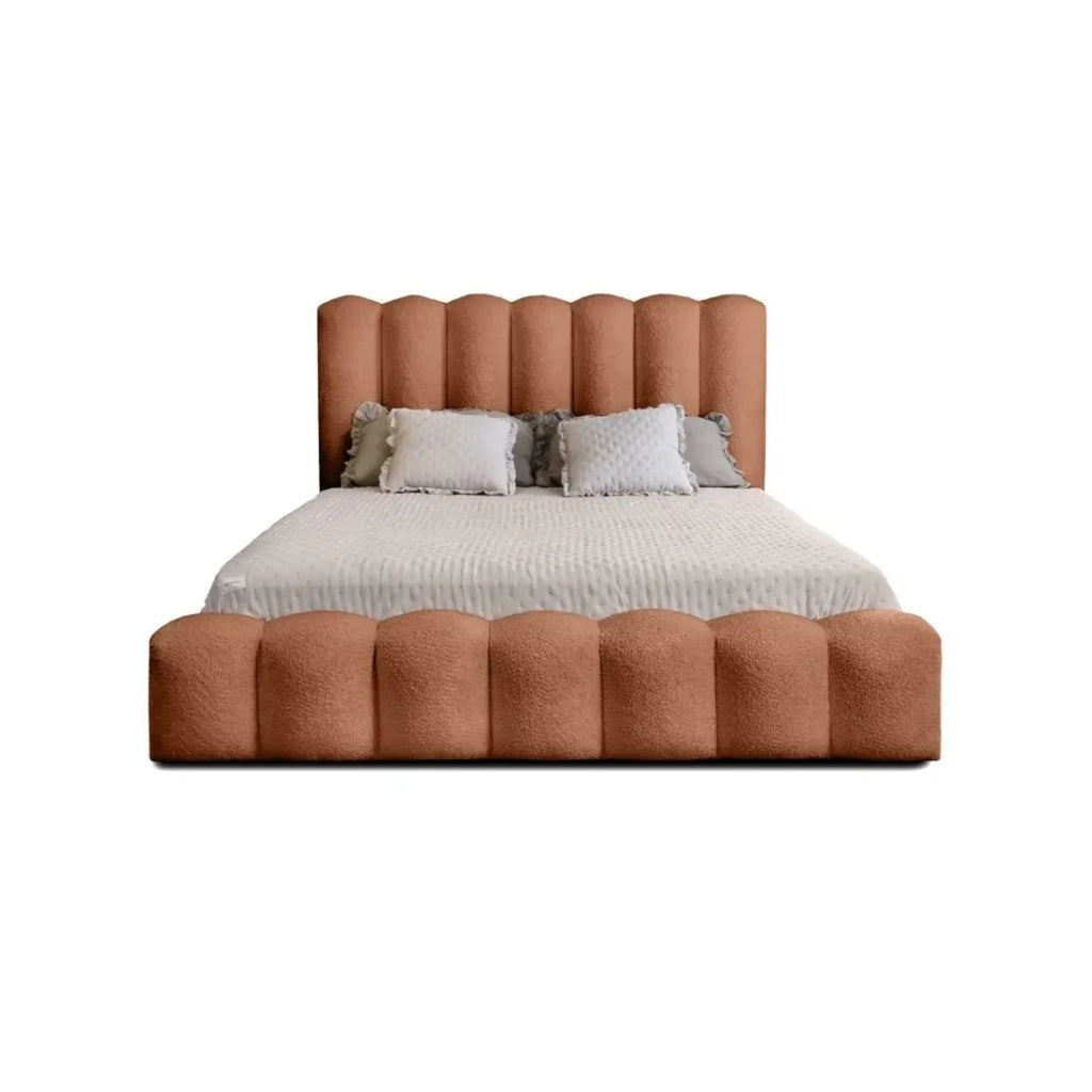 Letto contenitore BADJA - Tessuto bouclé Terracotta - 180x200 cm - Rete sollevabile - Design di alta gamma
