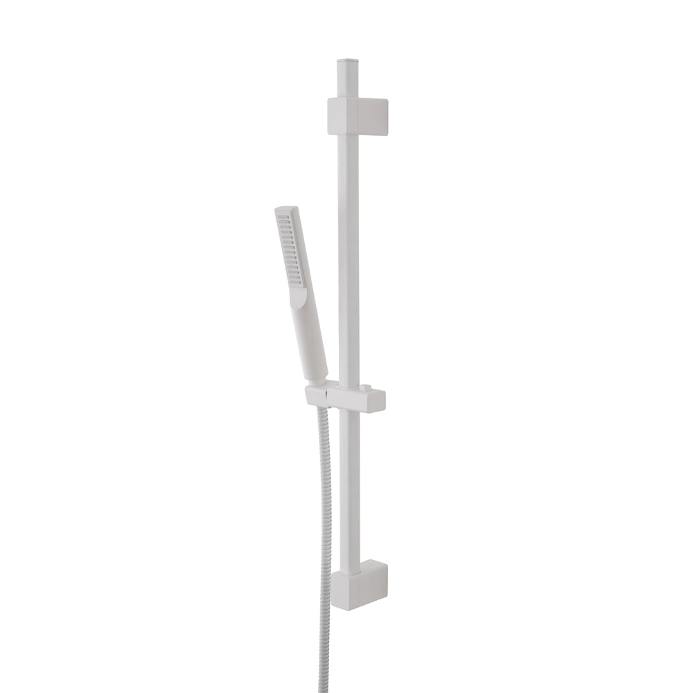 Saliscendi doccia quadrato 70 cm regolabile con doccetta slim in ABS bianco opaco Hidra