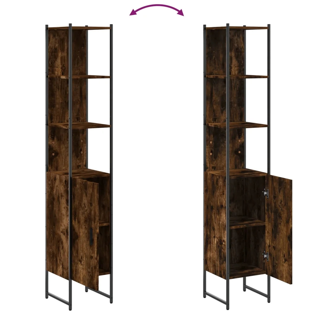 Mobiletto da bagno verticale compatto e moderno 33 x 33 x 185 cm in legno composito effetto rovere affumicato 02_0049466
