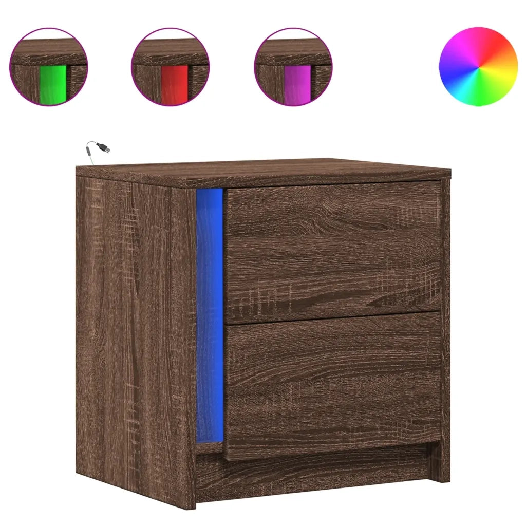 Comodino con Luci LED-Tavolino da notte Rovere Marrone in Legno Multistrato 980934