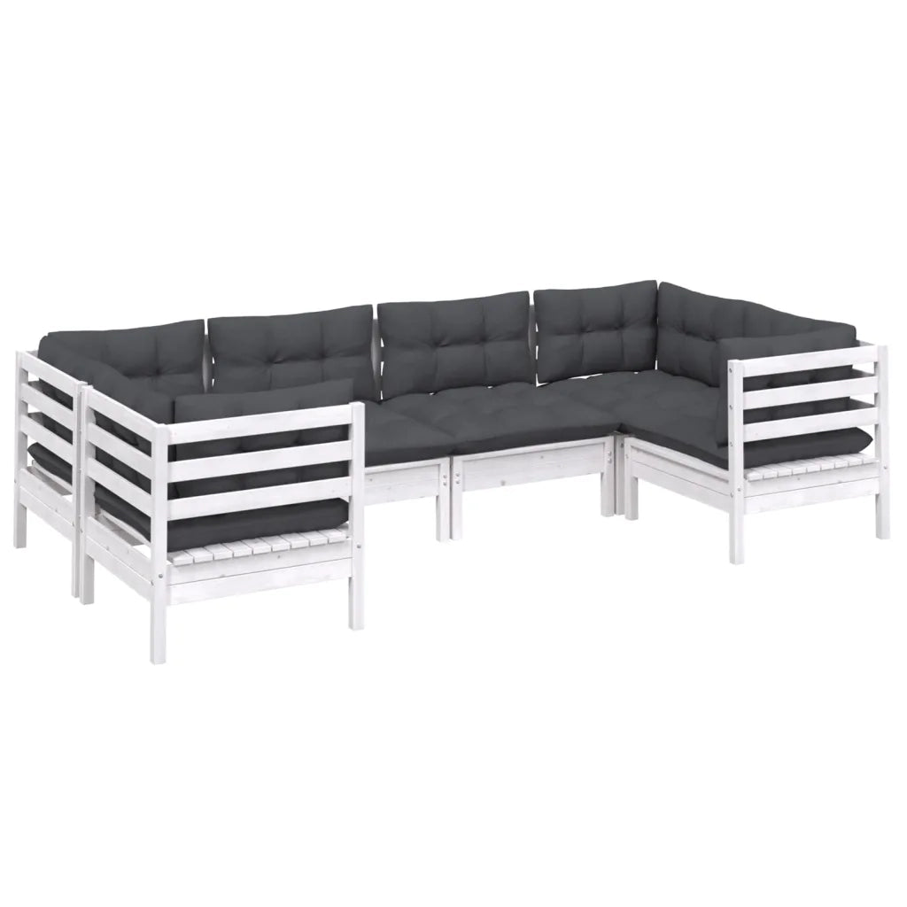 Set Divani da Giardino 6 pz con Cuscini Bianchi Legno di Pinocod mxl 97534