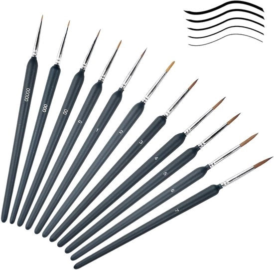 Set di pennelli per pittura - 11 pezzi - Pennelli professionali per acrilico e modellismo