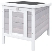 Gabbia per Conigli in Legno da Esterno con Tetto in Asfalto e Rampa Antiscivolo, 42x51x43cm, Grigia