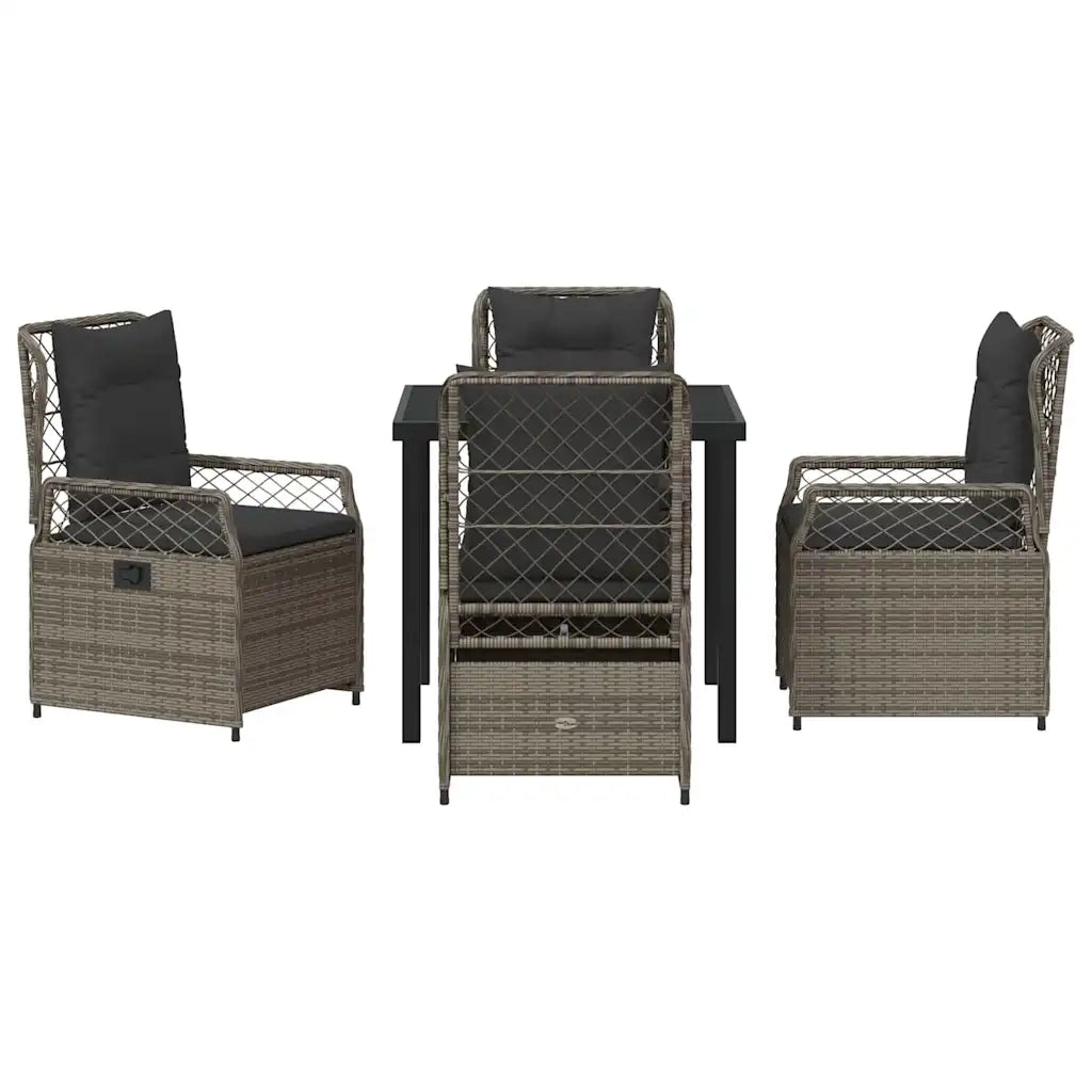 Set da Pranzo per Giardino 5 pcs Grigio polyrattan