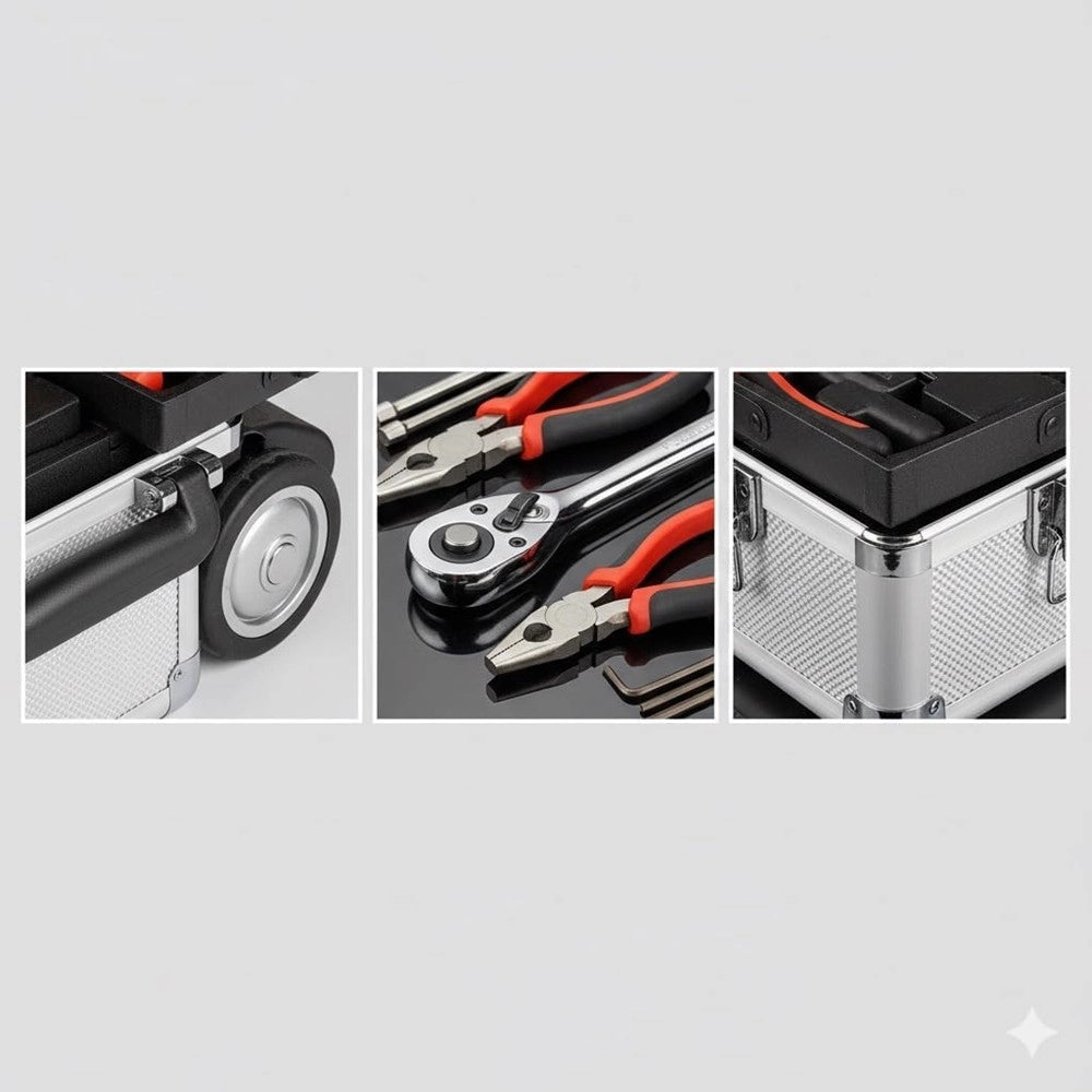 Trade Shop - Kit Attrezzi Valigetta Professionale 799pz Trolley Alluminio Con Ruote Completo Fai Da Te -
