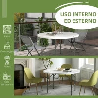 Tavolo Pieghevole per Giardino e Campeggio, in Acciaio e HDPE, Ø122x73 cm, Grigio e Bianco