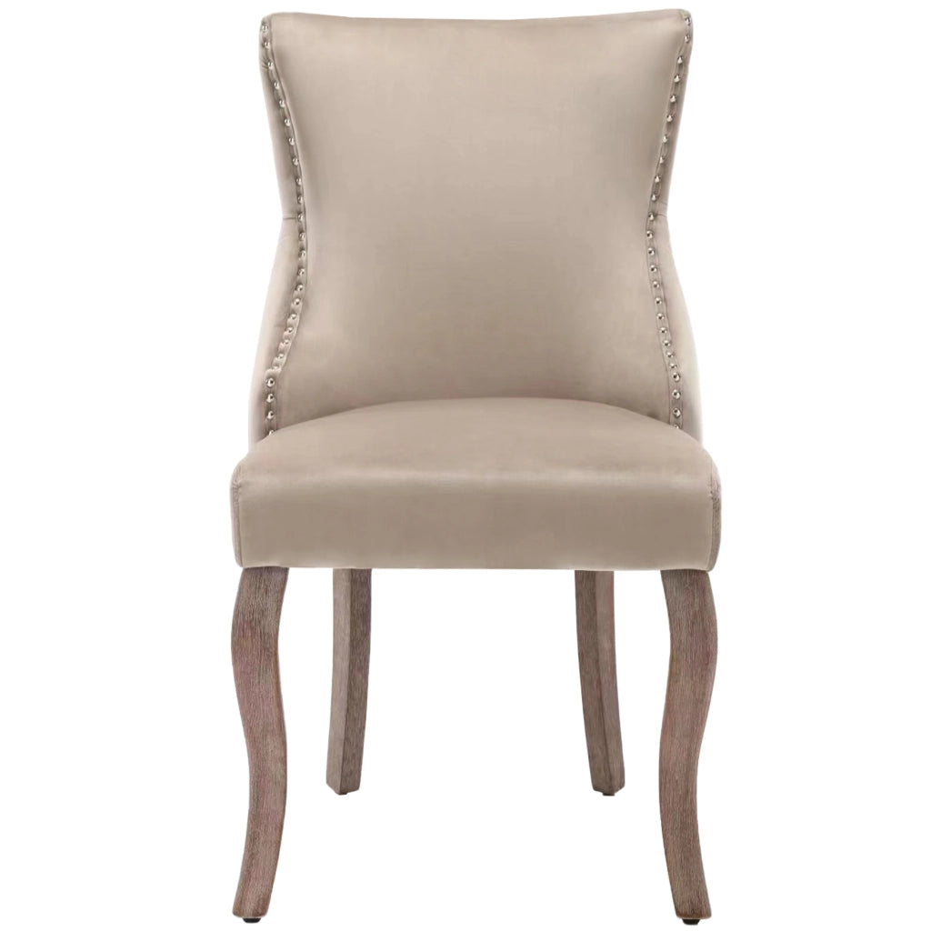Sedie da Pranzo Imbottite in Velluto con Gambe in Legno Massello ¨C MINIMAL ¨C Beige, Set 6 Pezzi