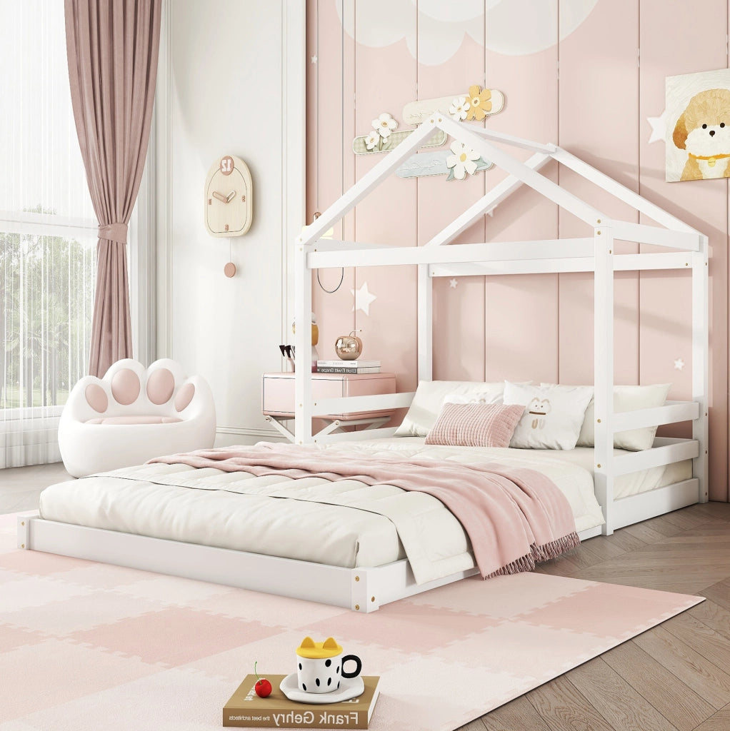 Letto a casetta 140x200 cm; con rete a doghe; legno e MDF; bianco (Senza materasso)