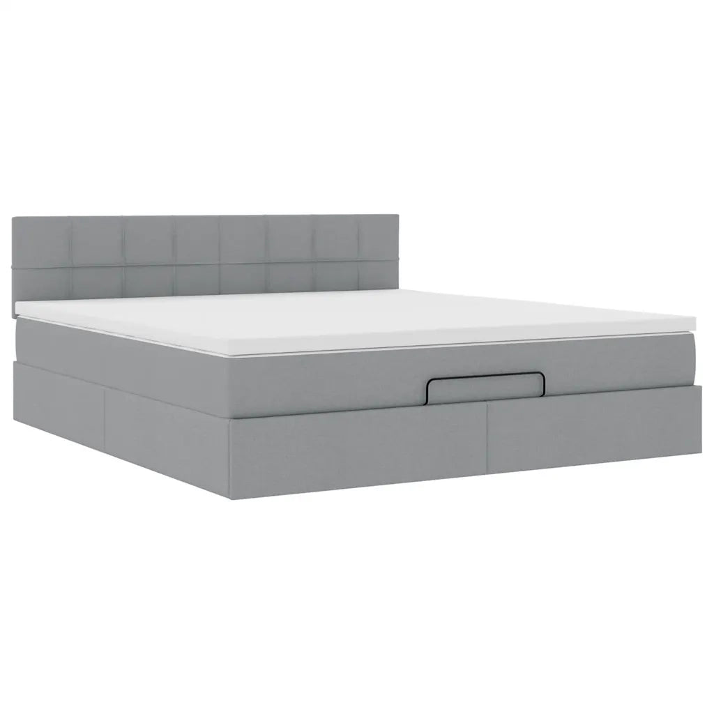 vidaXL Pouf Letto con Materasso e LED Grigio Chiaro 180x200cm Tessuto