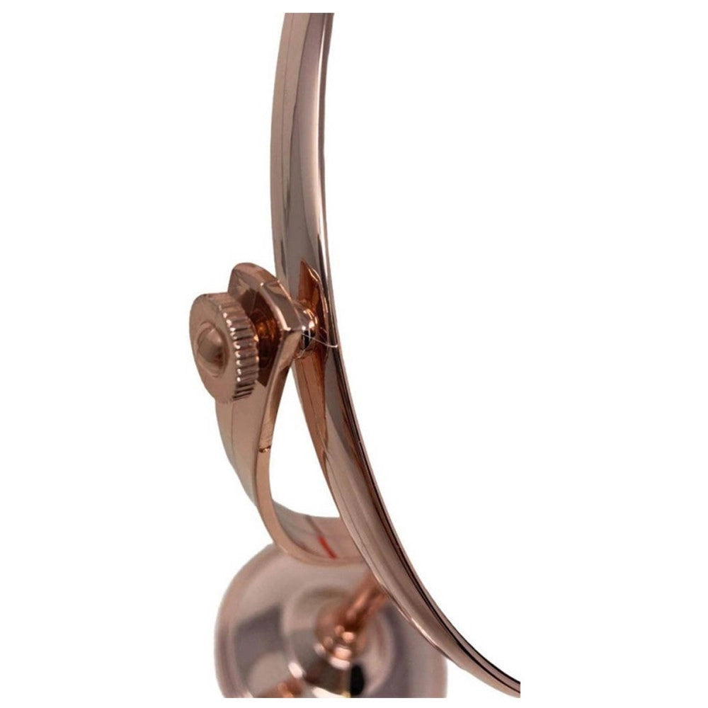 Trade Shop - Specchio Tavolo Cosmetico Ovale Con Zoom Girevole Oro Rosa 19.5x16x33.5 Cm 69417 -