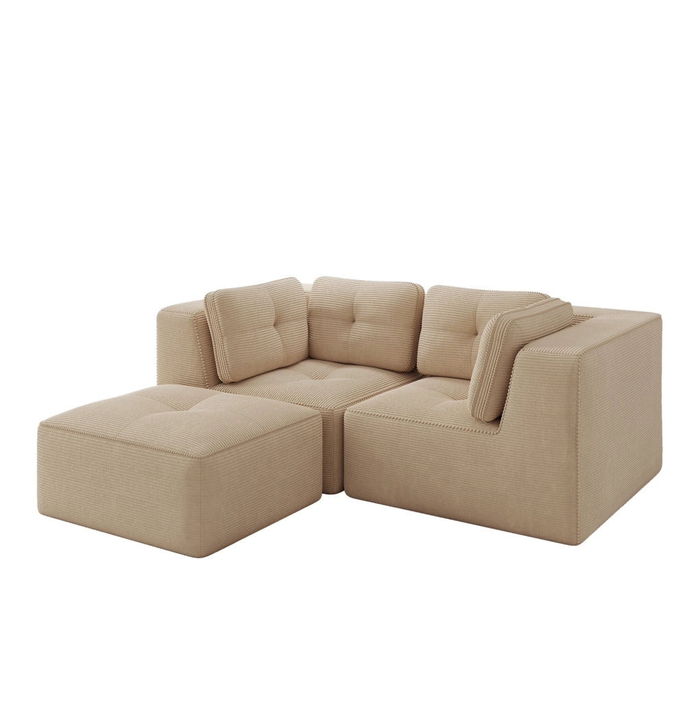 Divano angolare modulare in tessuto corduroy beige 208x177x69 cm; componibile