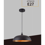 Trade Shop - Lampadario A Sospensione Stile Contemporaneo In Metallo Pendente A Cupola E27 B91 - Nero