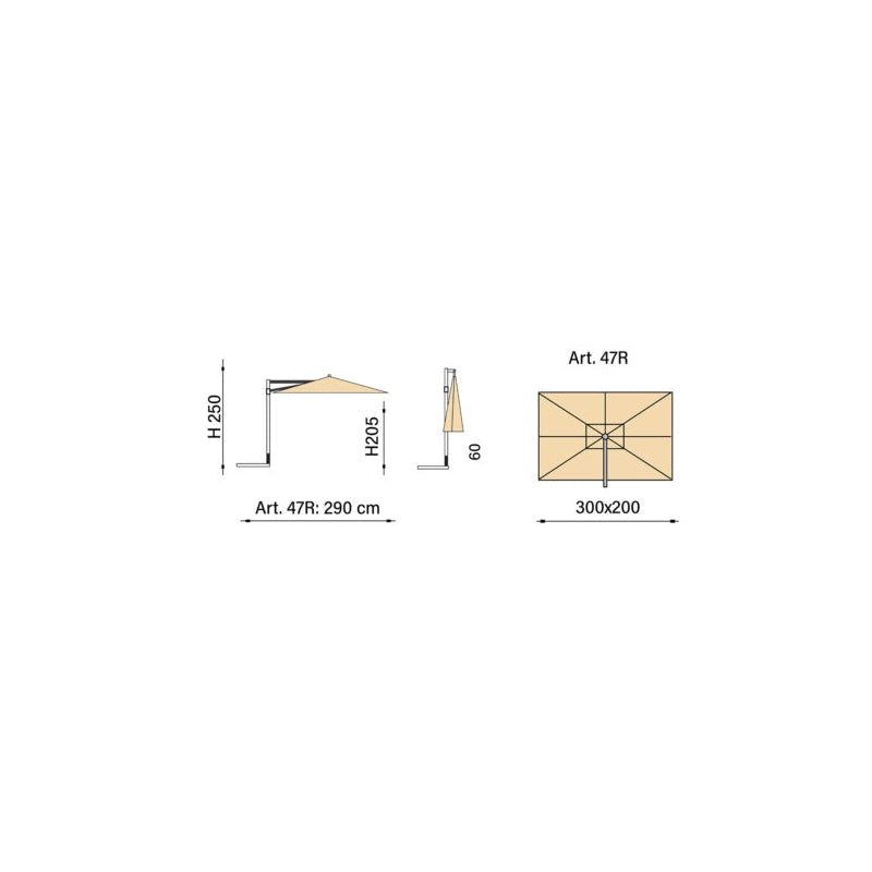 Ombrellone a palo laterale Border rett.cm 300x200 Made in Italy - Ecru