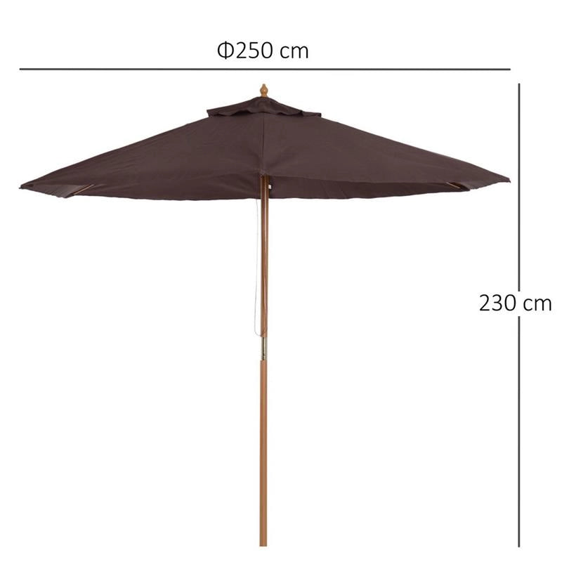 OMBRELLONE DA GIARDINOIN LEGNO E POLIESTERE 2.5 X 2.3 M MARRONE