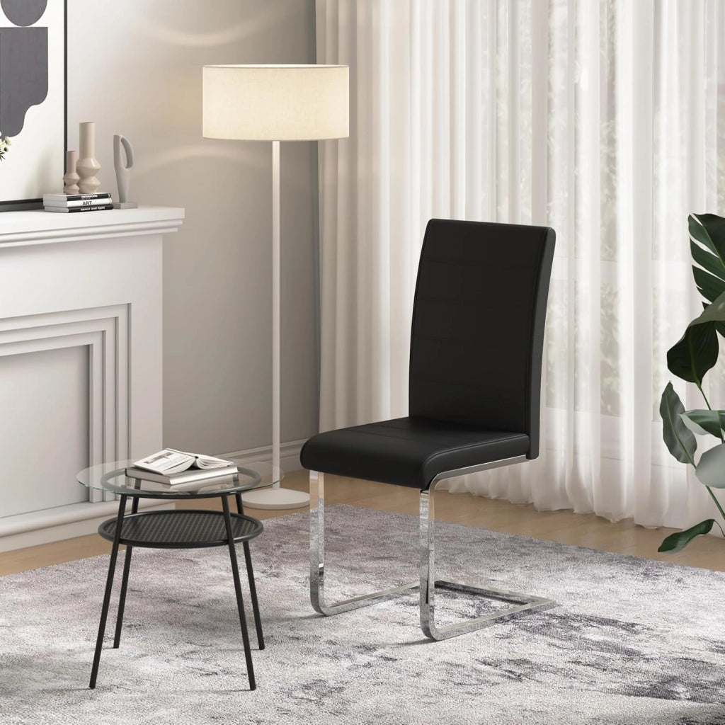Set di 4 Sedie per Sala da Pranzo, Sedie da Cucina Moderne con Schienale Alto, Sedie Cantilever Imbottite Ergonomiche per Soggiorno, Ufficio, in PU, Nero, BH378sz-4