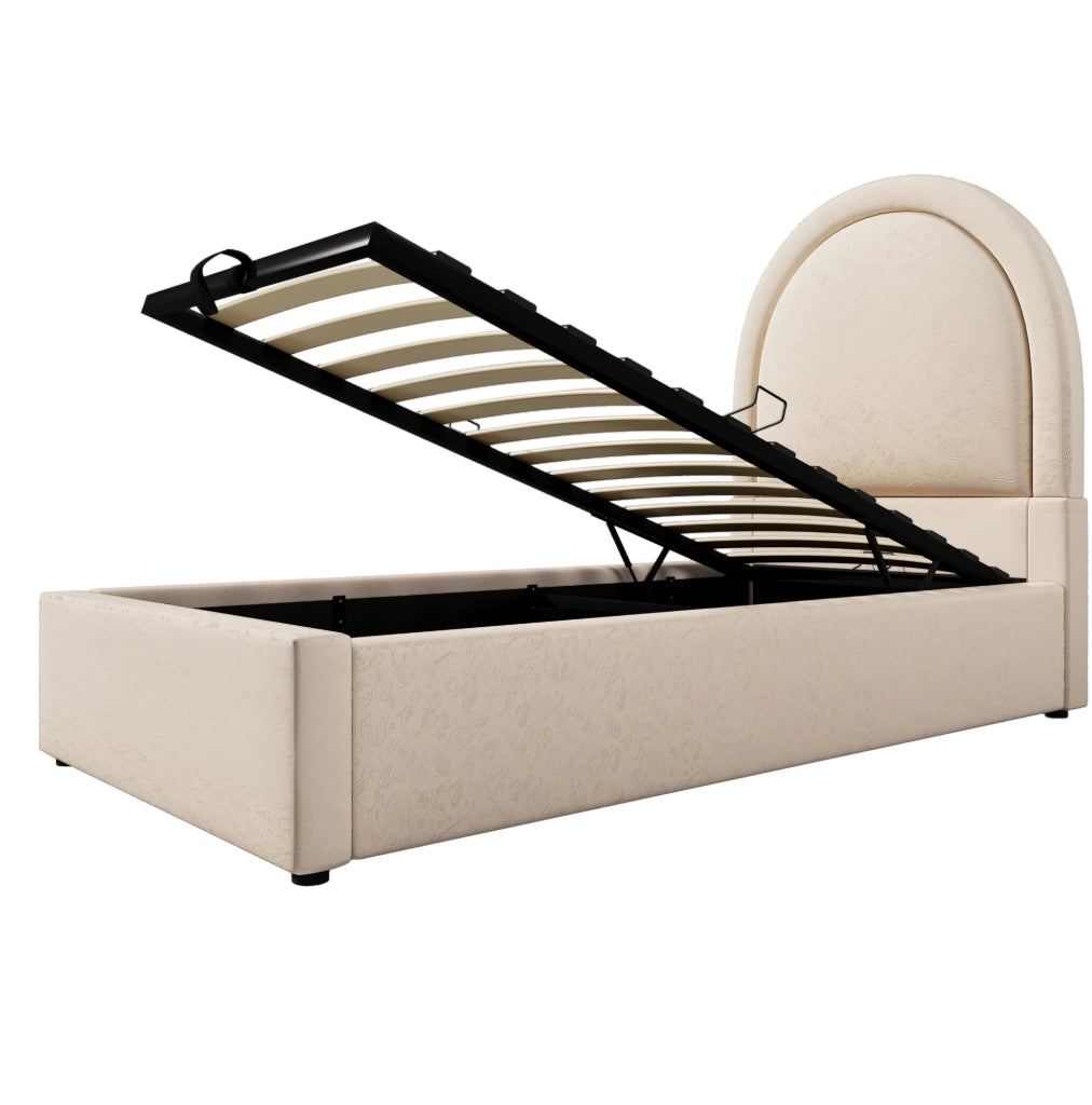 Letto per bambini 90x200 cm con contenitore idraulico; similpelle beige