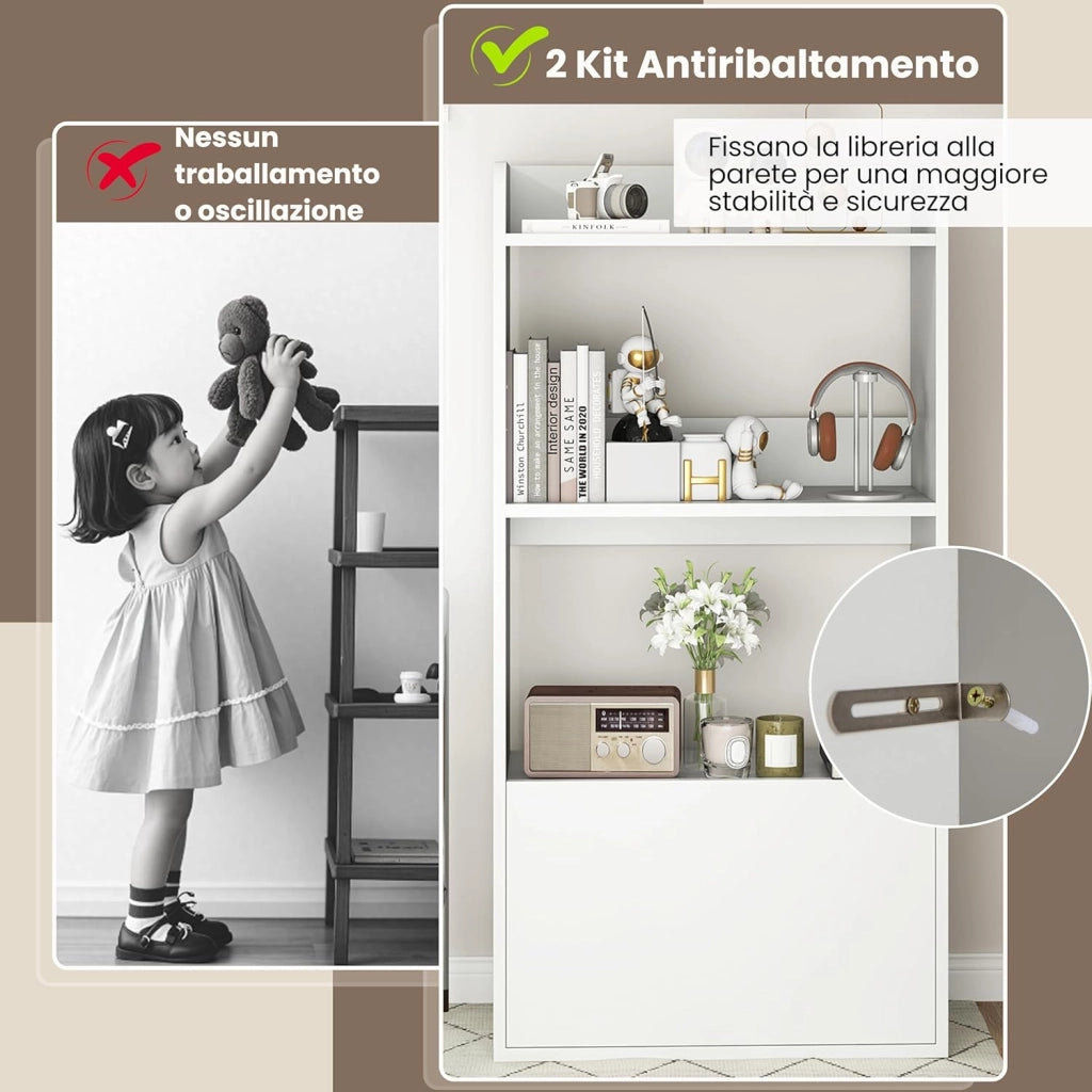 Libreria Aperta a 3 Ripiani, Scaffale Salvaspazio in Legno con Cassetto, Scaffale Portaoggetti Espositivo per Camera da Letto, Soggiorno, Cucina e Ingresso, 55 x 29 x 105 cm (Bianco)