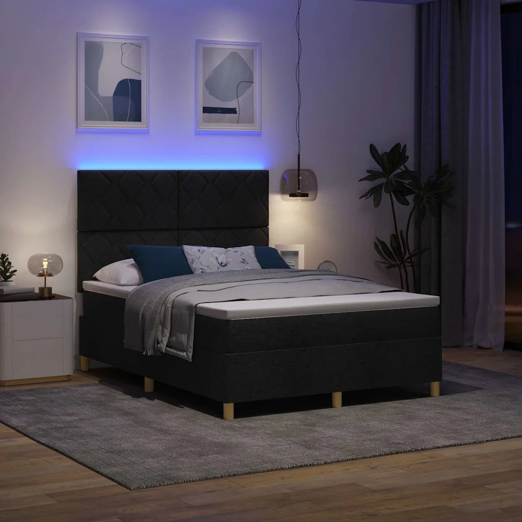 Letto a Sorgente LED con materasso Nero 140 x 190 cm Tessuto 3343175
