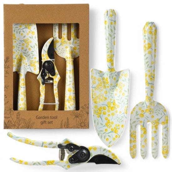 Set di attrezzi per giardinaggio 3 pezzi - Lavoratrice robusta - Rasoio pratica - Lame affilate - Disegno fiorale - 28 x 8 cm - Attrezzo per giardinaggio