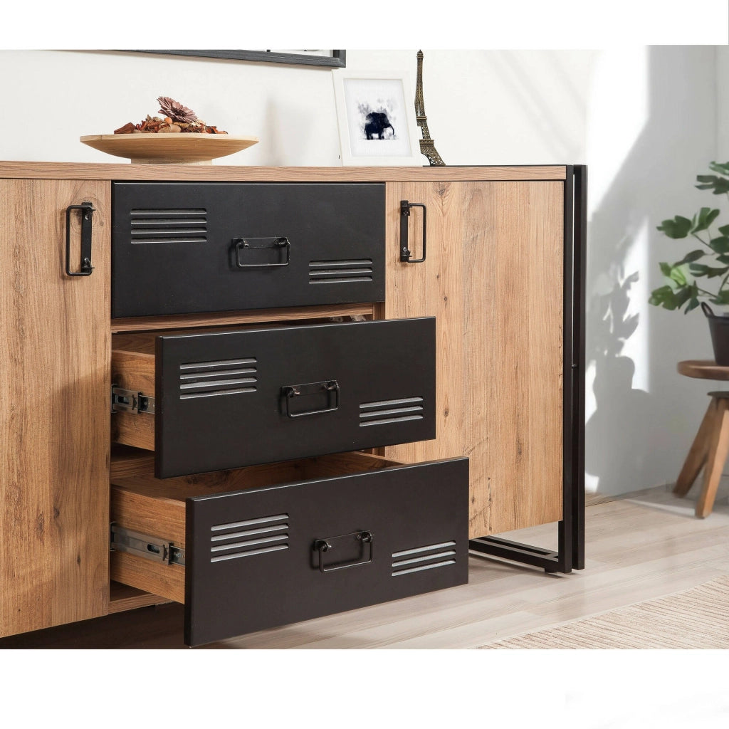 Madia Cimaron, Credenza 3 Cassetti, 160x45x80h cm Marrone Quercia