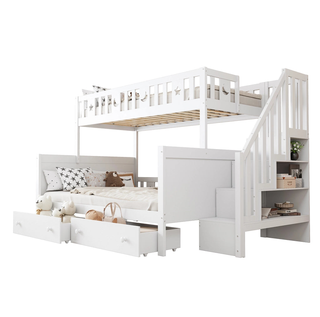 Letto a castello multifunzionale per bambini con scala contenitore e 2 cassetti