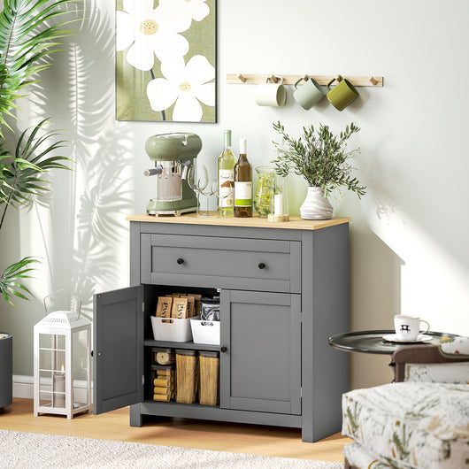 Credenza Cucina Bassa 78.5x35x80 cm con Cassetto e Armadietto in Legno Grigio