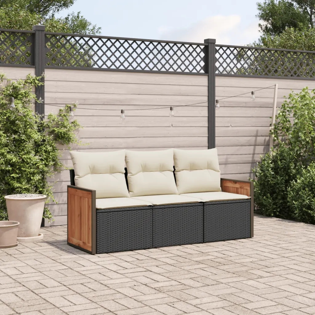 Set Divani da Giardino 3 pz | Set Salotto da Giardino con Cuscini in Polyrattan Nero