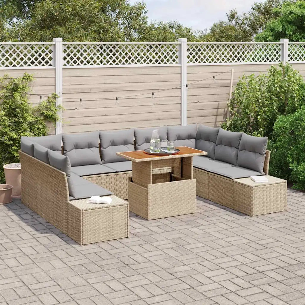 Set Divano da Giardino 10 pcs Beige Poly Rattan