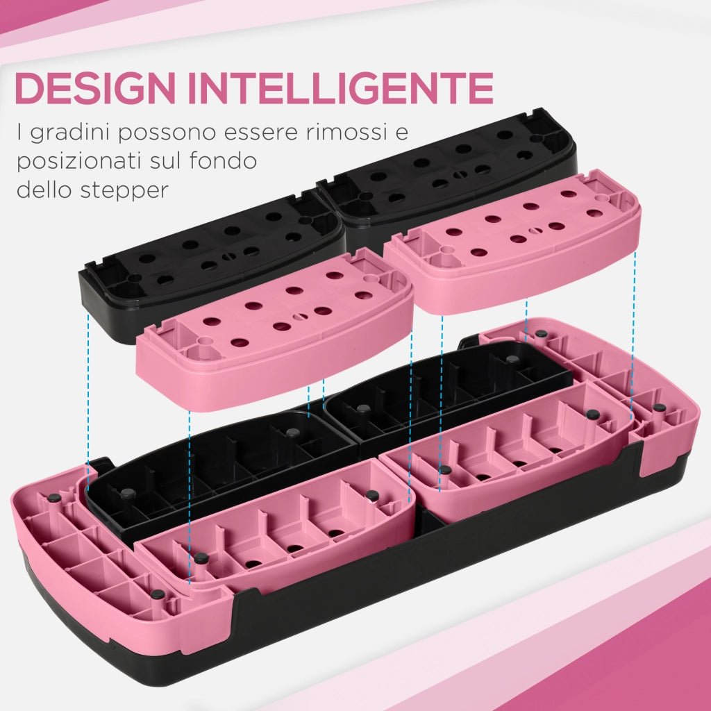 Step Fitness da Aerobica Regolabile su 3 Altezze, in Plastica, 80x31x10/15/20 cm, Rosa