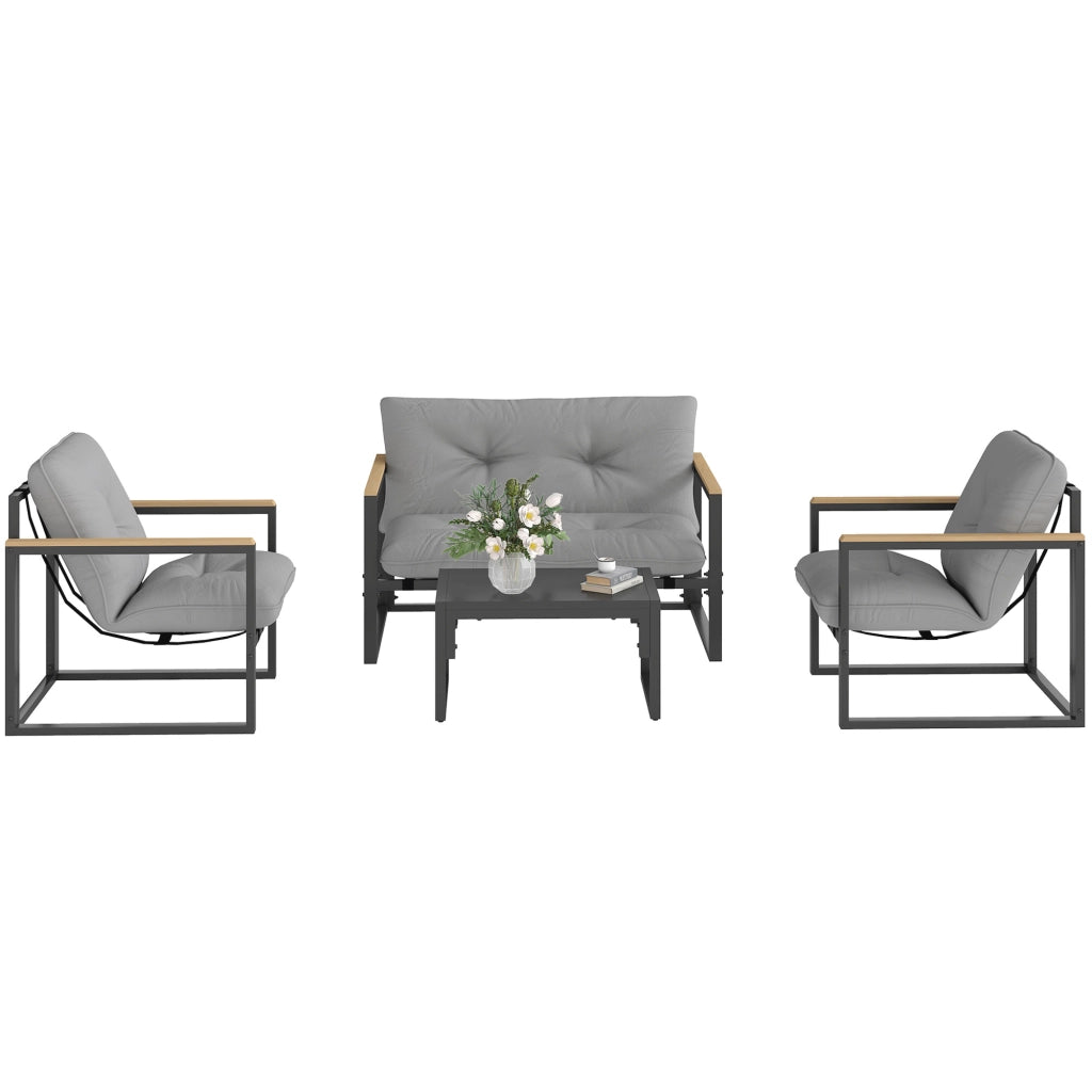 Set da giardino 4 posti con divano 2 posti e poltrona ¨C zephmum ¨C tessuto grigio chiaro