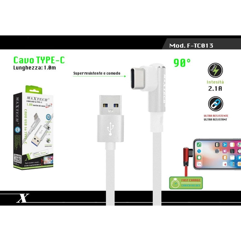 Trade Shop - Cavo Type-c 90° Usb 2.1a Ricarica Dati Compatibile Con Huawei 1mt Maxtech F-tc013 -